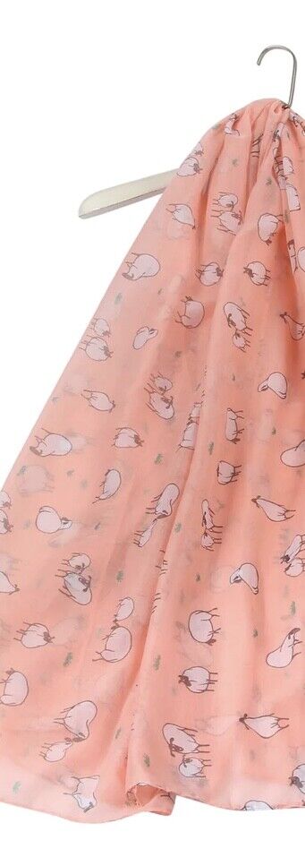 Cute Cartoon Sheep Print Scarf  - 90x180cms - Lightweight - Blue, Grey, Pink