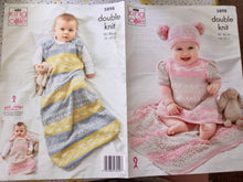 Load image into Gallery viewer, King Cole DK knitting pattern 5898 Baby Dress Sleeping Bag Blanket Hat 14-22ins
