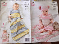 King Cole DK knitting pattern 5898 Baby Dress Sleeping Bag Blanket Hat 14-22ins