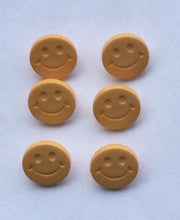 Load image into Gallery viewer, Smiley Face Buttons, Happy Face, Pack of 6, Shiny Finish, 15mm, Many Colours
