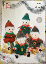 Load image into Gallery viewer, King Cole Knitting Pattern 9164 Playful Elves Soft Toy Tinsel Yarn &amp; DK
