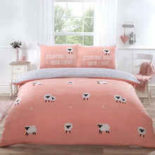 Load image into Gallery viewer, DUVET COVER SET KING SIZE Bedding Fall Asleep Counting Sheep REVERSIBLE - BLUSH
