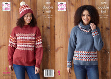 Load image into Gallery viewer, King Cole Aran Knitting pattern 5870 Sweater Hat &amp; Cowl 32-46 in
