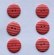 Red and White Stripe 22mm Buttons, Pack of 6, Stripey, Polyester, Stripes
