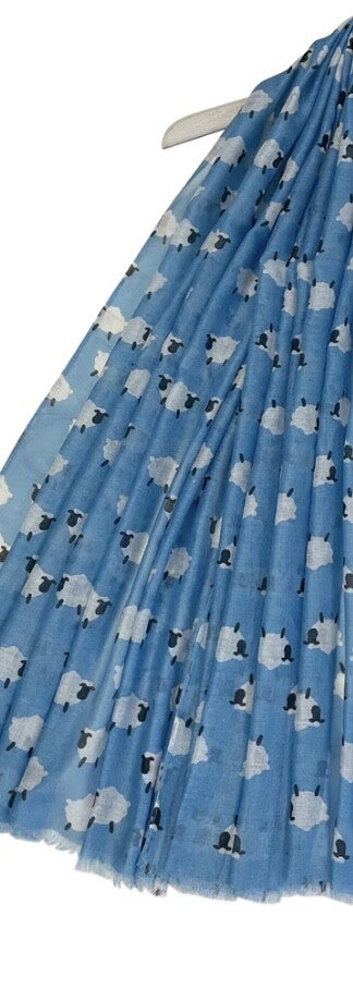 Scarf with Frayed Edge Farm Animal Sheep Print Design - 90x180cms - Lightweight