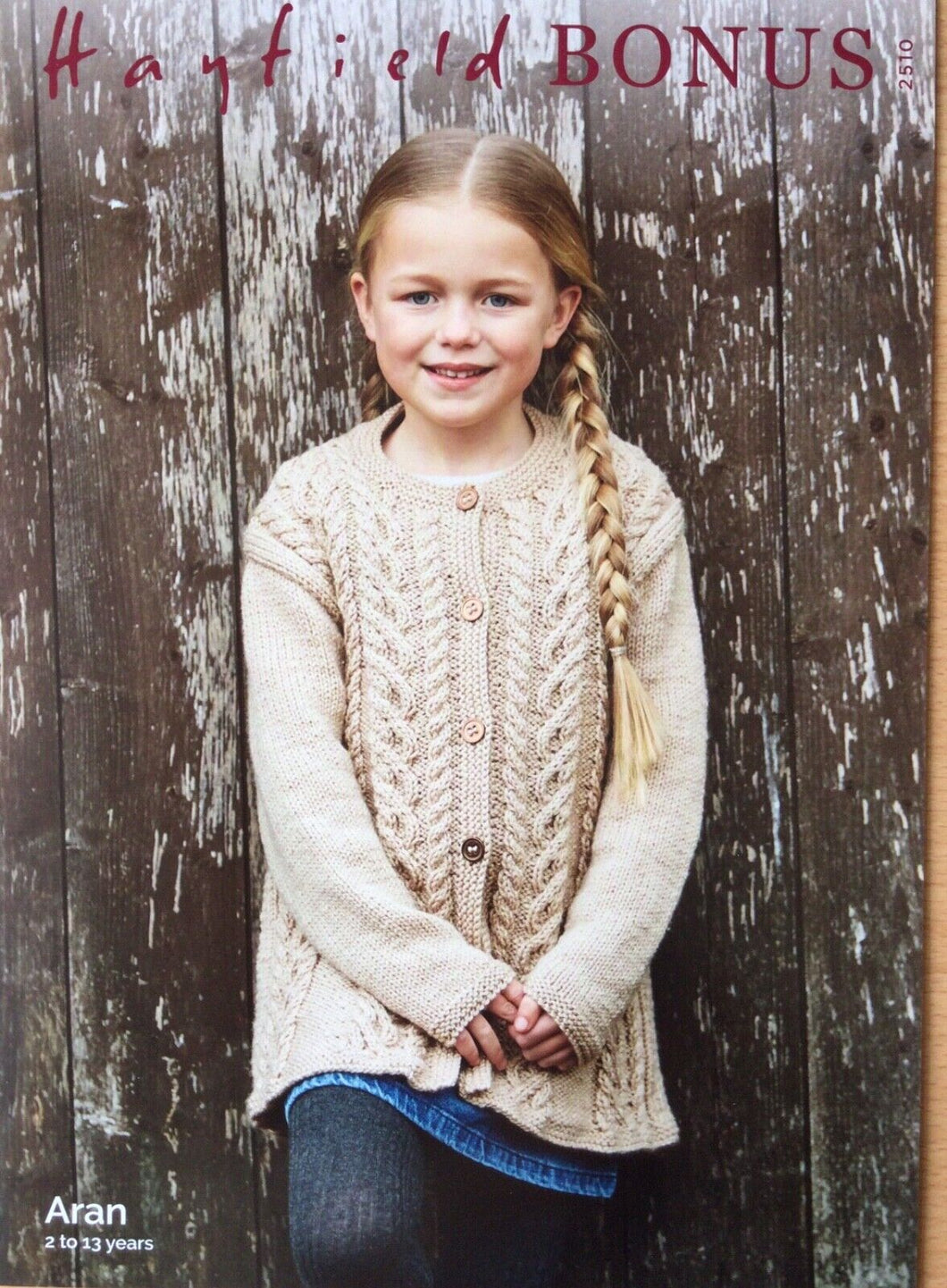 HAYFIELD BONUS ARAN KNITTING PATTERN 2510 Girl's Coat 2 - 13 Years