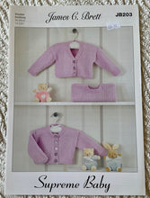 Load image into Gallery viewer, James C Brett DK Knitting Pattern JB203 - Baby Cardigans &amp; Sweater 14-22 ins

