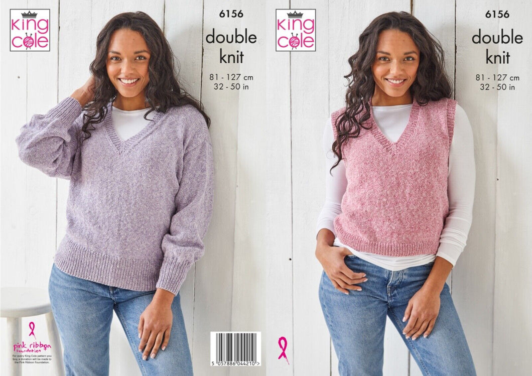 King Cole DK Knitting pattern 6156 Ladies Sweater & Tank Top 32-50ins