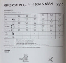 Load image into Gallery viewer, HAYFIELD BONUS ARAN KNITTING PATTERN 2510 Girl&#39;s Coat 2 - 13 Years
