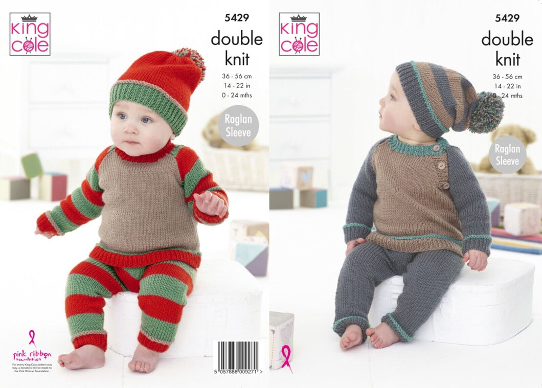 King Cole DK Knitting Pattern 5429 Baby Set - 14-22ins