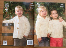 Load image into Gallery viewer, King Cole Aran  knitting pattern 3098 - Sweater,Hooded Jacket &amp; Coat 18-24 ins.
