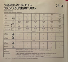 Load image into Gallery viewer, Sirdar Supersoft Aran Knitting Pattern 2504 Sweater &amp; Jacket 22-32 ins
