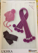 Load image into Gallery viewer, UKHKA knitting pattern 143 -Chunky - Helmet, Wristwarmers &amp; Scarf - 4yrs-Adult
