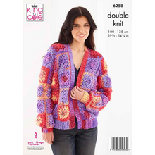 Load image into Gallery viewer, King Cole DK Crochet pattern 6258 Granny Square Cardigan &amp; Jumper 39.5-54.25 ins
