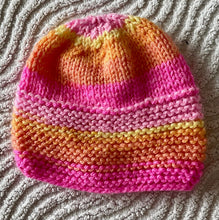 Load image into Gallery viewer, HAND KNITTED BABY HAT BEANIE Newborn Pink multi BRAND NEW
