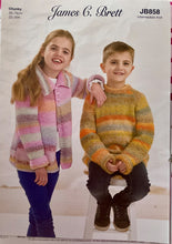 Load image into Gallery viewer, James C Brett DK pattern JB858 Childs Jacket &amp; A Line Sweater in Marble Chunky
