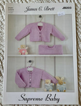 Load image into Gallery viewer, James C Brett DK Knitting Pattern JB203 - Baby Cardigans &amp; Sweater 14-22 ins
