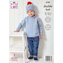 Load image into Gallery viewer, King Cole DK Knitting Pattern 6184 Children’s Sweater Cardigan &amp; Hat 22-26 ins
