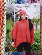 James C Brett Aran knitting pattern JB913 Ladies Poncho & Hat 32-50ins