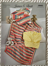Load image into Gallery viewer, James C Brett DK pattern JB883 Baby Sweaters &amp; Blanket 12-20 in
