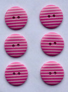 Buttons, 22mm Pink and White Stripe Pack of 6, Stripey, Polyester, Stripes