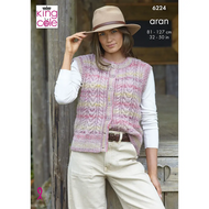 King Cole Aran Knitting pattern 6224 Ladies Round & V Neck Waistcoats 32-50 ins