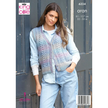 Load image into Gallery viewer, King Cole Aran Knitting pattern 6224 Ladies Round &amp; V Neck Waistcoats 32-50 ins
