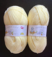 James C Brett Supersoft Baby 4 ply yarn  2x100g - Lemon shade BY2, Dye 139 #153