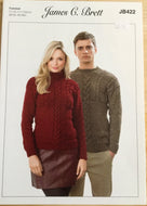 James C Brett Aran knitting pattern JB422 - Sweaters 28-48 ins