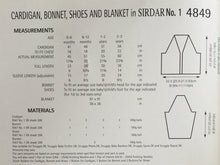 Load image into Gallery viewer,  Sirdar  DK knitting pattern 4849 - Cardigan/Bonnet/Shoes/Blanket - 16-22 ins
