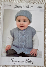 Load image into Gallery viewer, James C Brett DK Knitting Pattern JB082 - Cardigan Waistcoat Hat Mitts 12-20 ins
