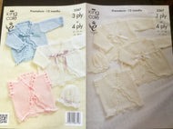King Cole 3 or 4 ply knitting pattern 3367 - Boleros/Matinee Coat/Hat Prem-12mth