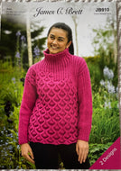 James C Brett knitting pattern JB910 Ladies Sweaters in Croftland Aran 32-50ins