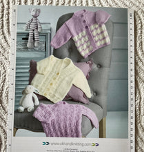 Load image into Gallery viewer, UKHKA DK knitting pattern 167 - Babies Cardigans &amp; Sweater 12-22 ins
