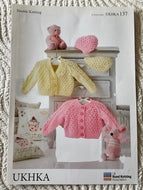 UKHKA DK knitting pattern 137 - Babies Cardigans & Hat 12-20ins