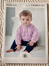 Load image into Gallery viewer, UKHKA DK knitting pattern 167 - Babies Cardigans &amp; Sweater 12-22 ins
