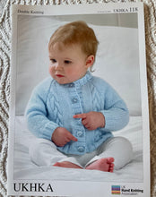 Load image into Gallery viewer, UKHKA DK knitting pattern 118 - Babies Cardigans, Bootees &amp; Hat 12-20ins
