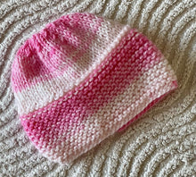 Load image into Gallery viewer, Hand Knitted Baby Hat Beanie Large Prem/Small Newborn Pink &amp; White Brand New
