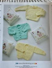 Load image into Gallery viewer, UKHKA DK knitting pattern 124 - Babies Cardigans &amp; Sweater 12-20ins
