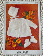 Sirdar DK Knitting Pattern 3191 Matinee Coat, Bonnet & Bootees 18-19 ins